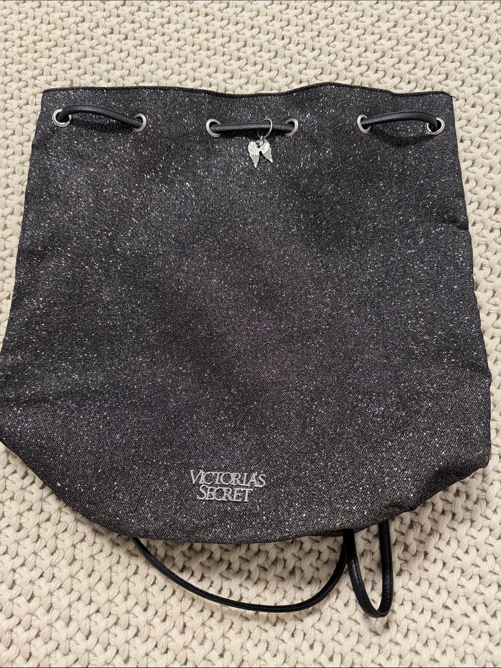 Victoria's Secret Black Sparkling Drawstring Backpack - Picture 1 of 13